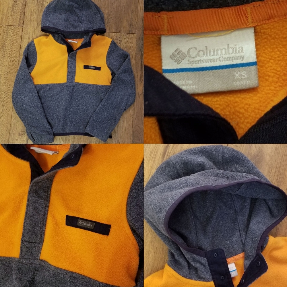 ❗Columbia Boys' Orange and Gray Half-Zip Fleece Jacket with Hoodie Size XS❗